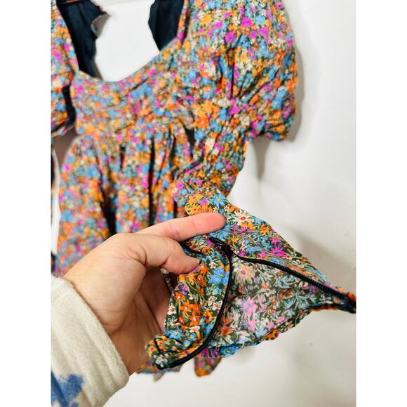 FOR LOVE AND LEMONS Multicolored Floral 100%Cotton Empire Brittany Mini Dress XS - Picture 7 of 16